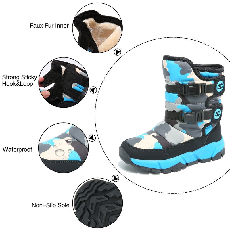 GUBARUN Boys Snow Boots Winter Waterproof Slip Resistant Cold Weather Shoes (Big Kid)-4.5M,Black/Blue - Image 2